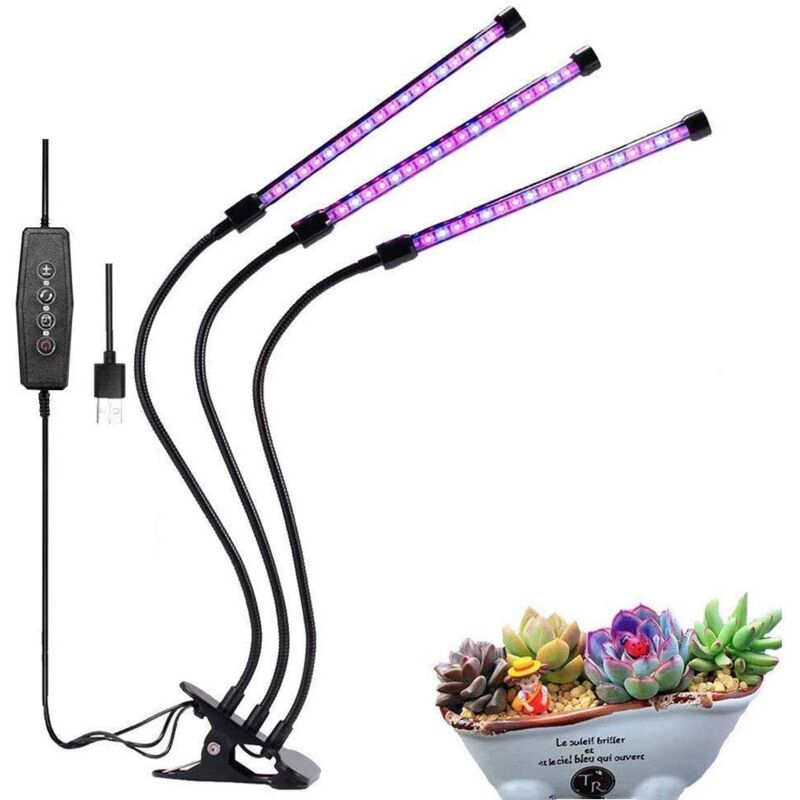 foto del prodotto langray lampada led per la crescita delle piante da 30 w, luce di riempimento a tre tubi a spettro completo a 360 per piante in vaso da giardino
