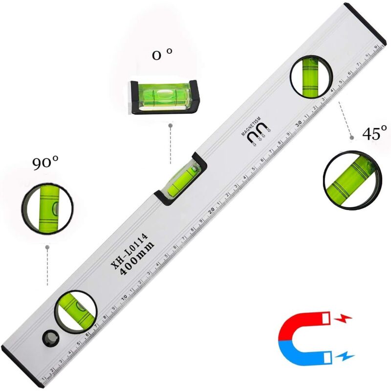 foto del prodotto langray livella a bolla da 40 cm, livella a bolla magnetica con 3 fiale ad alta visibilit , corpo in alluminio, punte robuste per orizzontale,