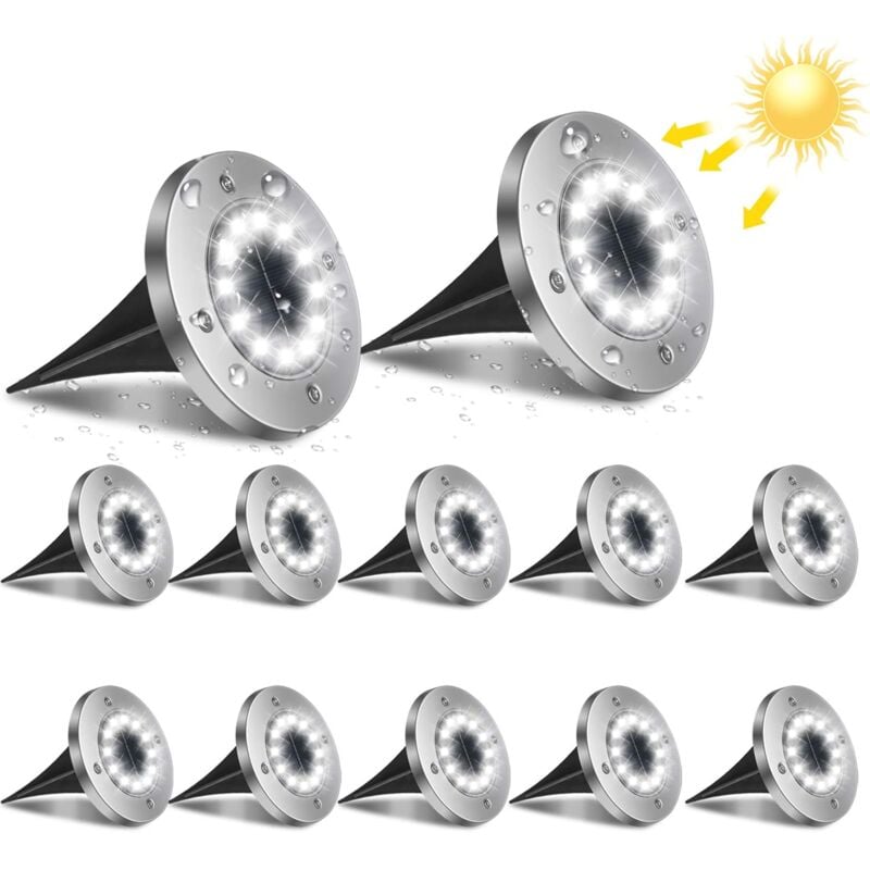foto del prodotto langray luce solare da esterno, 12 pezzi, 12 led, luce da giardino, 6000k, impermeabile, ip65, faretto da incasso per percorso, patio, cortile,