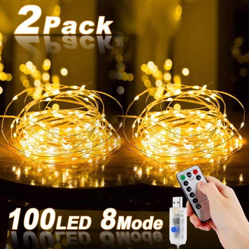 foto del prodotto langray luci a stringa led, 2 pezzi 10m 100led luci fatate usb impermeabili con interruttore, luci d atmosfera in filo di rame per camere da letto,