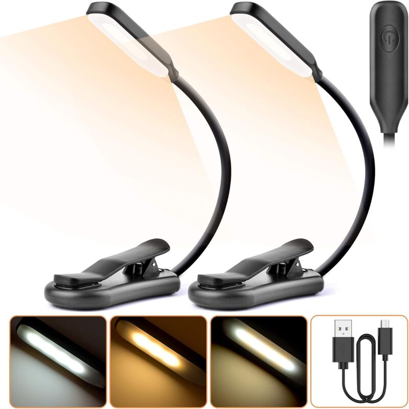foto del prodotto langray luci di lettura, 7 luci di lettura a led bianco freddo e giallo caldo , 3 modalit di luminosit , collo flessibile a 360 , per la
