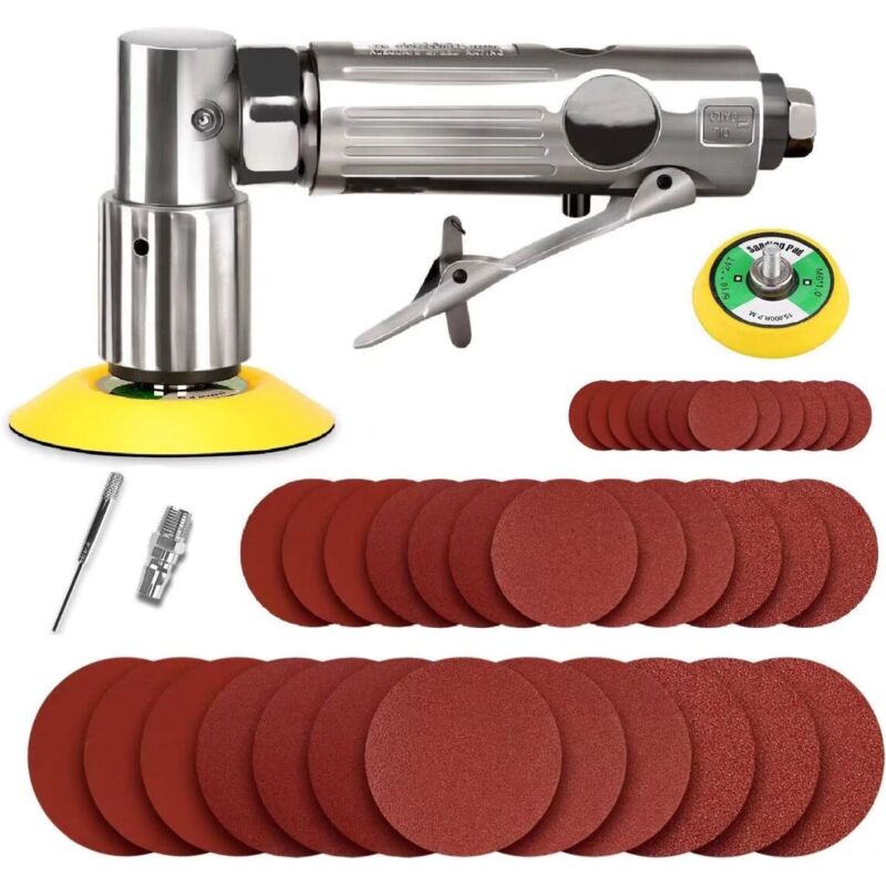 foto del prodotto langray mini smerigliatrice angolare 50 mm, levigatrice orbitale ad aria compressa, argento, dritta, lunga 40 pezzi di carta abrasiva da 80 mm,