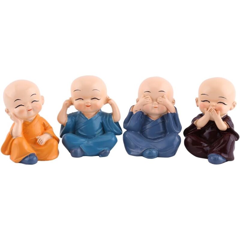 foto del prodotto langray piccola statua buddista di buddha in resina, 4 monaci buddisti, decorazione per la casa.