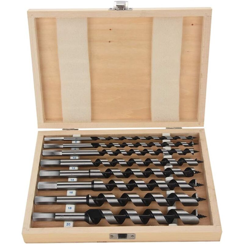 foto del prodotto langray punta elicoidale per legno hss, set da 8 punte elicoidali per legno in acciaio al carbonio con lunghezza 230 mm, diametro 6 mm, 8 mm, 10