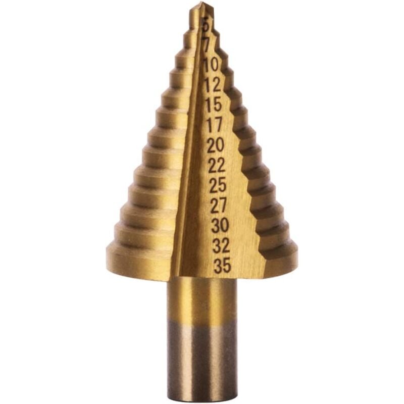 foto del prodotto langray punta per trapano a gradini hss per metallo da 5 35 mm, punta conica professionale in titanio, punta per trapano a gradini con custodia per