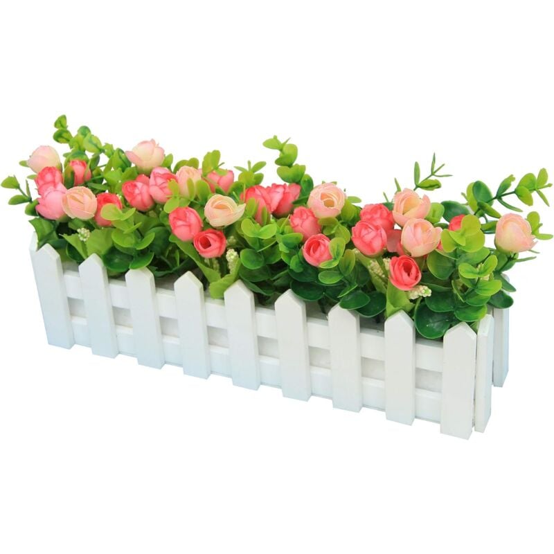 foto del prodotto langray rose piante artificiali con recinzione fiori artificiali finti con vaso simulazione piante in vaso bonsai fiori artificiali piante