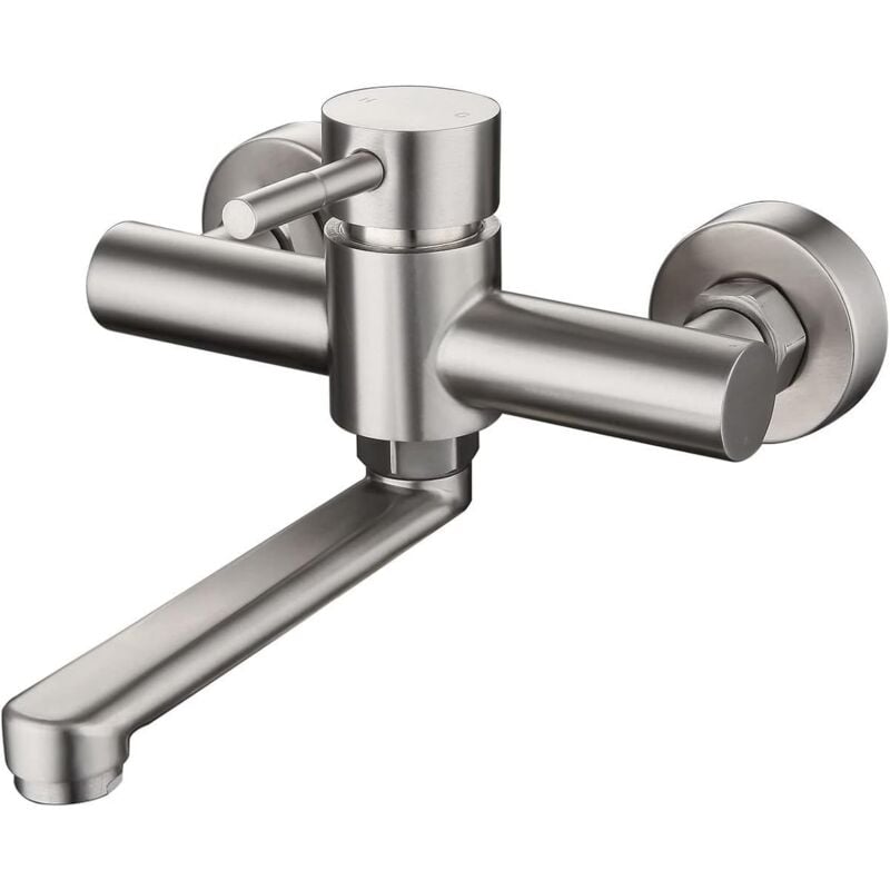 foto del prodotto langray rubinetto miscelatore per lavello da cucina a parete in acciaio inossidabile 304, rubinetto da cucina con beccuccio girevole a 360 , corto