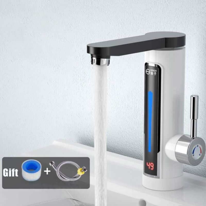 foto del prodotto langray scaldabagno elettrico istantaneo istantaneo con miscelatore da 220 v, tubo di riscaldamento in acciaio inossidabile, led colorati e display