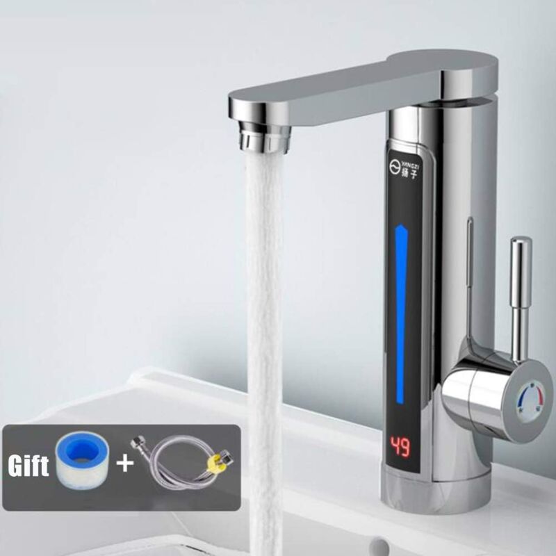 foto del prodotto langray scaldabagno elettrico istantaneo istantaneo con miscelatore da 220 v, tubo di riscaldamento in acciaio inossidabile, led colorati e display