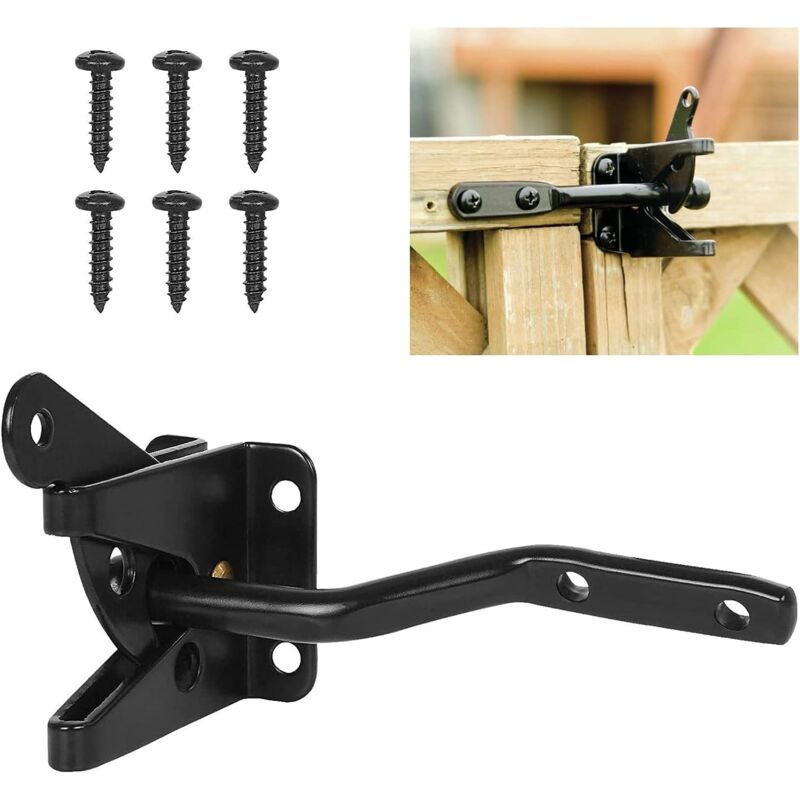 foto del prodotto langray serratura automatica per cancello nera, serratura automatica per giardino, serratura per cancello, con 6 viti, per patio giardino porta