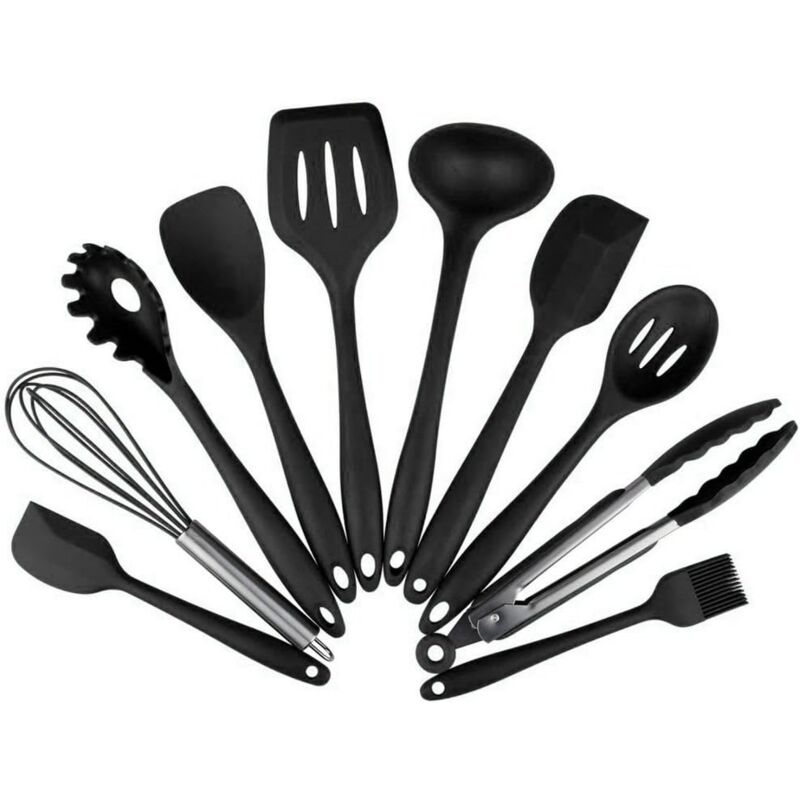 foto del prodotto langray set di 10 utensili da cucina in silicone, senza bpa nero 