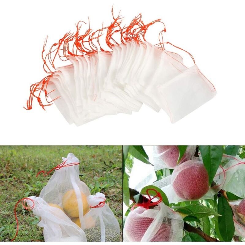 foto del prodotto langray set di 100 sacchetti a rete anti insetti, rete di protezione da giardino in nylon, sacco riutilizzabile per la protezione di frutta e