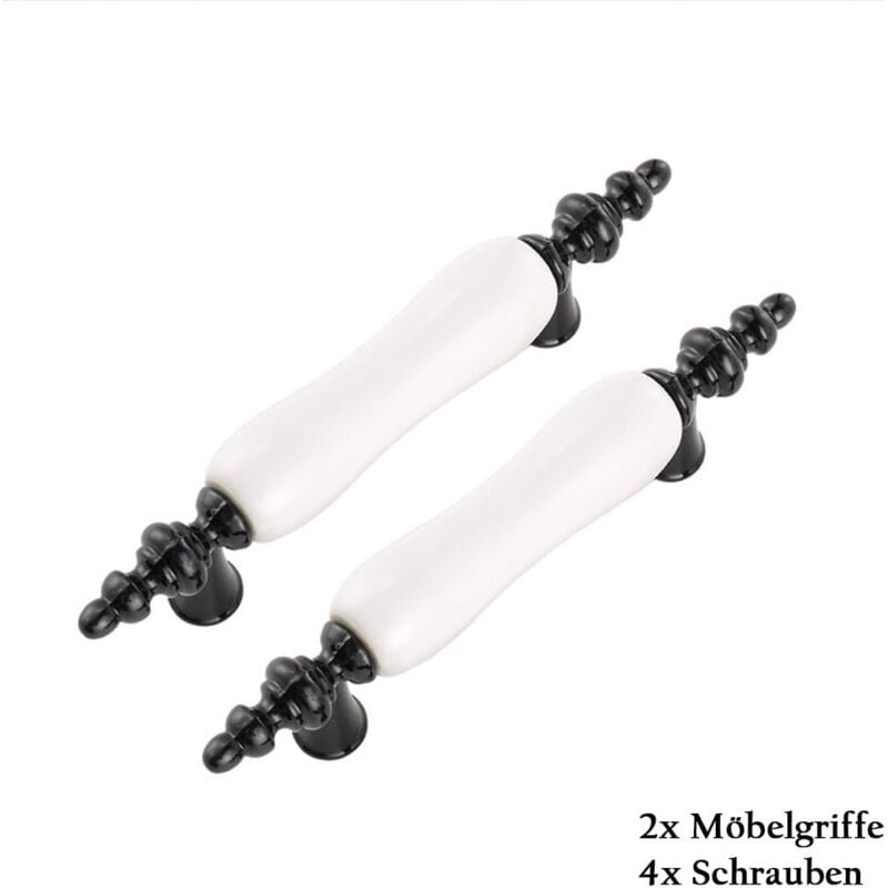 foto del prodotto langray set di 2 maniglie per porte in ceramica in stile moderno con viti per armadietti e cassetti, distanza dal centro 76 mm nero e bianco 