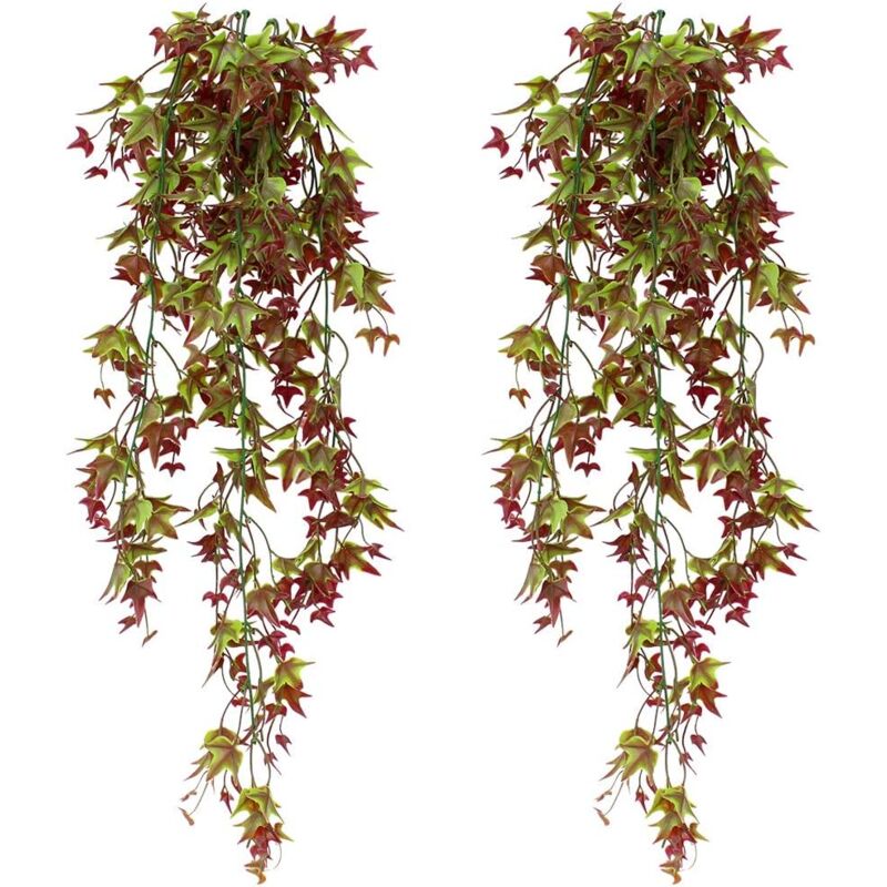 foto del prodotto langray set di 2 piante pendenti di edera artificiale per la decorazione di interni di casa, giardino e ufficio rosso rapanda