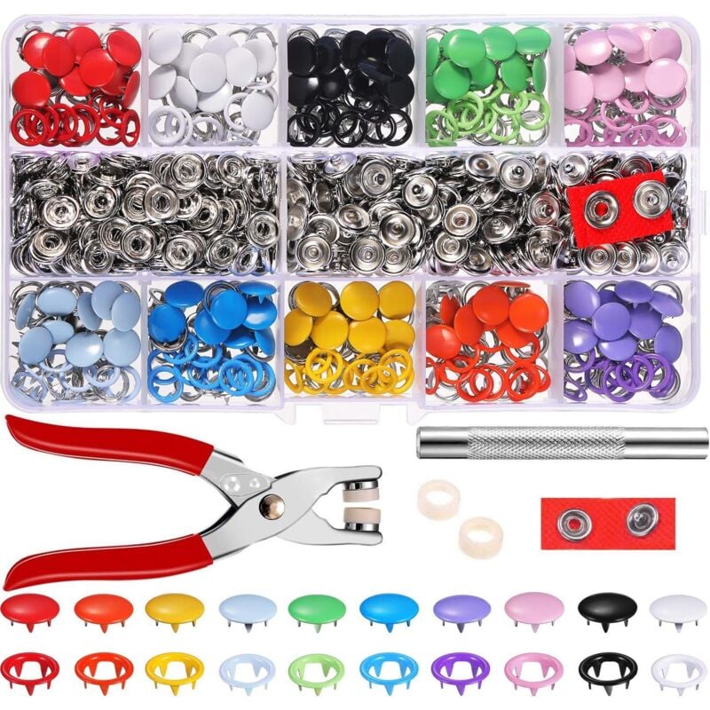 foto del prodotto langray set di 200 bottoni a pressione set di bottoni a pressione solidi cavi bottoni a pressione con fibbia in metallo ad anello bottoni a