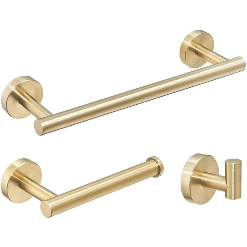 foto del prodotto langray set di accessori da bagno 3 pezzi, portasciugamani da 30 cm, porta carta igienica, gancio per accappatoio, oro spazzolato 