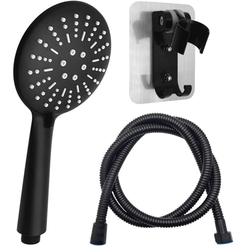 foto del prodotto langray soffione doccia nero, doccetta con tubo da 1,5 m e supporto doccia, 3 tipi di getto, soffione doccia a risparmio idrico, soffione doccia