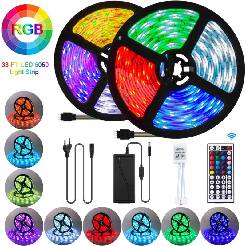 foto del prodotto langray striscia led 10m, striscia led 300 led 5050 rgb smd striscia led multicolore con 44 tasti telecomando a infrarossi e alimentatore 12v 33ft