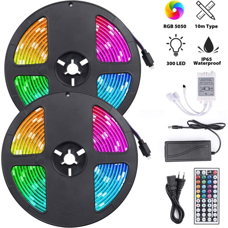 foto del prodotto langray striscia led rgb, striscia led da 10 m con 300 led, striscia autoadesiva con telecomando ip65 impermeabile per parete posteriore di feste