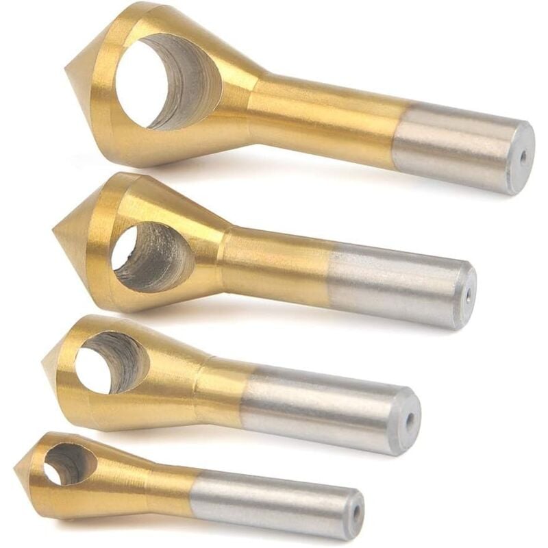 foto del prodotto langray svasatore per trapano smussatore 4 pezzi set smussatore per trapano conico fresa per sbavatura conica per taglio di metallo, legno e