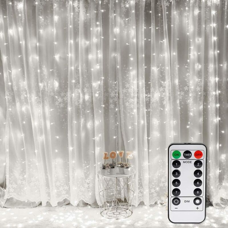 foto del prodotto langray tenda luminosa, luci per finestre 300 led 3 m x 3 m, 8 modalit di illuminazione, atmosfera per decorazioni natalizie, matrimoni,