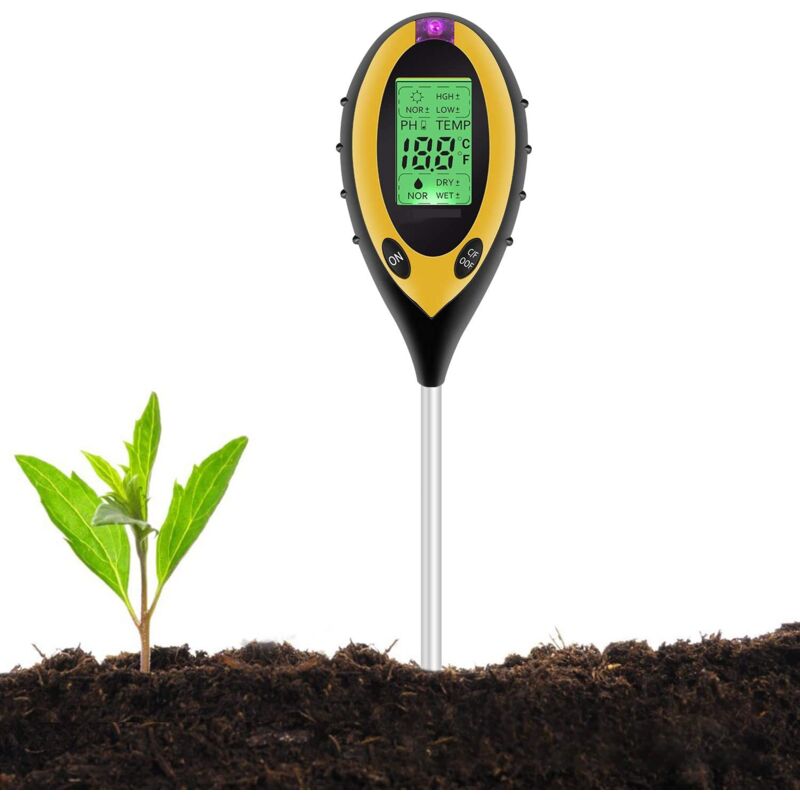 foto del prodotto langray tester del suolo, misuratore ph del tester del suolo 4 in 1, luce solare, temperatura, igrometro per giardino fattoria prato piante da