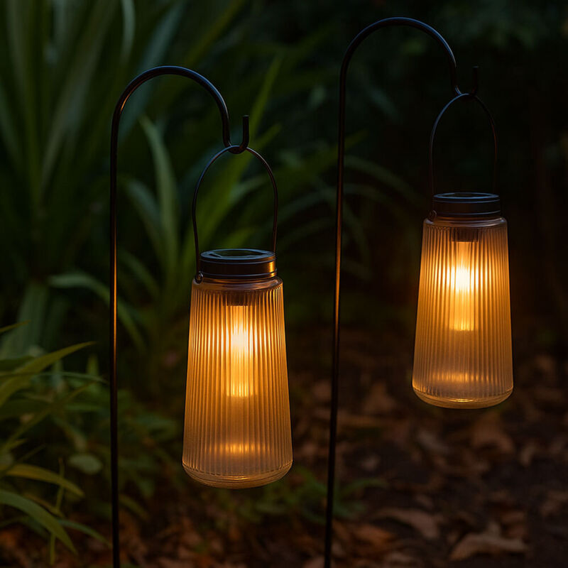 foto del prodotto lanterna a luce solare a led per esterni, lampada da giardino, decorazione per balconi, vetro, plastica, metallo, batteria ricaricabile ip44, 3000k