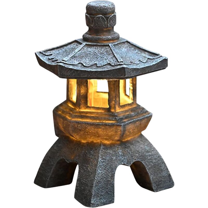 foto del prodotto lanterna a pagoda alimentata ad energia solare, ornamenti da giardino in stile giapponese, pagoda vintage luminosa e autosufficiente decorativa per