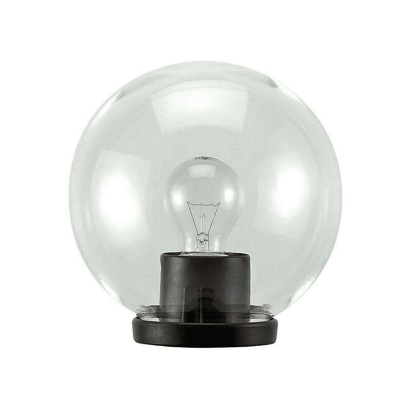 foto del prodotto lanterna a testa di palo con globo da 60 watt, diametro di 30 cm, colore nero e sfera trasparente.