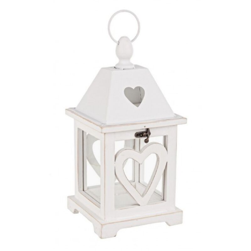foto del prodotto lanterna alinka in legno bianco con cuore h 31 cm