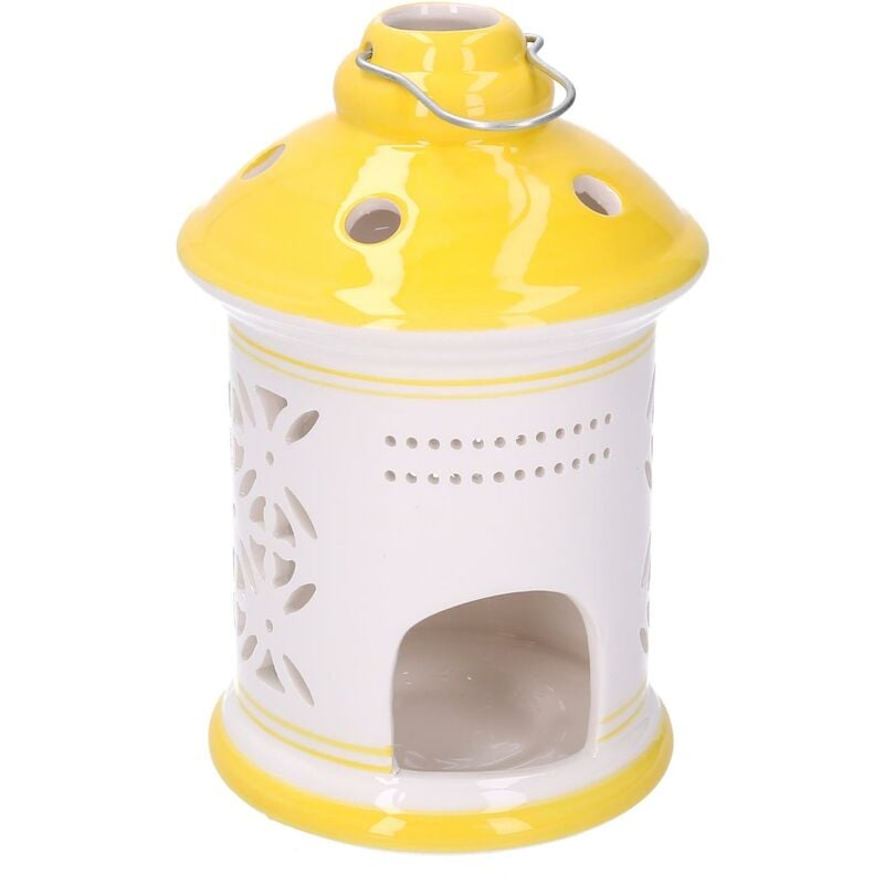 foto del prodotto lanterna ceramica giallo tondo cm 11,5h17,5