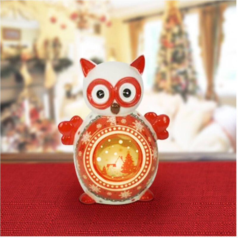 foto del prodotto lanterna ceramica gufo con candela elettrica 14 cm decorazioni natalizie - - trade shop traesio