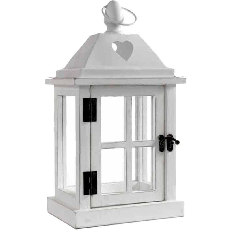 foto del prodotto lanterna con struttura in legno 15x12x27cm colore bianco