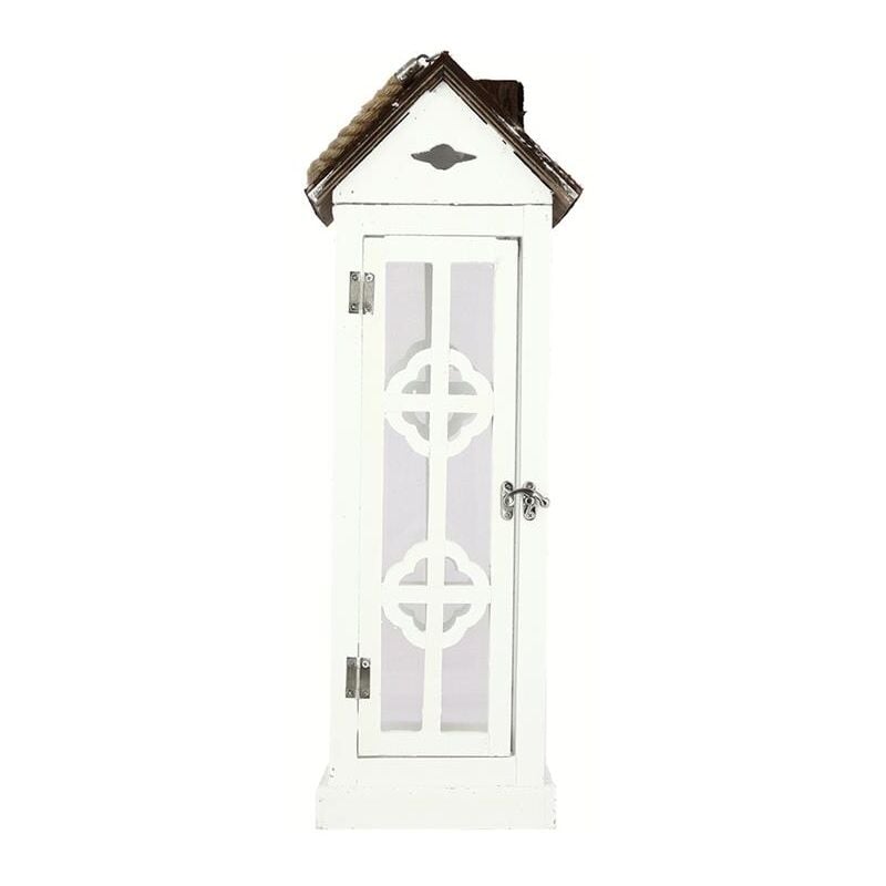 foto del prodotto lanterna da arredo in legno bianco con tetto marrone 17 x 17 x h52 cm