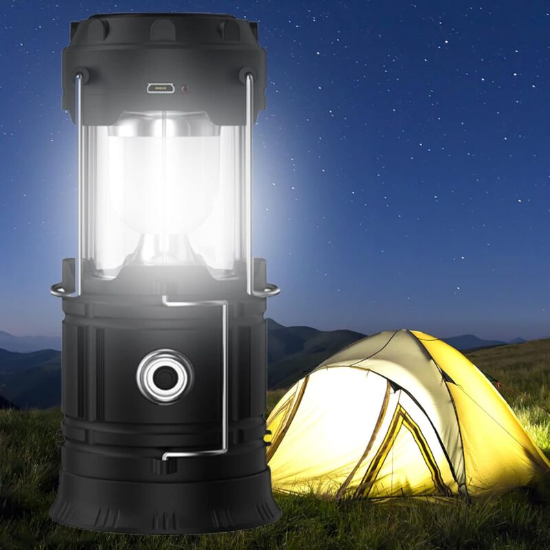 foto del prodotto lanterna da campeggio portatile a led aiperq lanterna solare ricaricabile tramite usb ultra luminosa, torcia elettrica alimentata a batteria, per