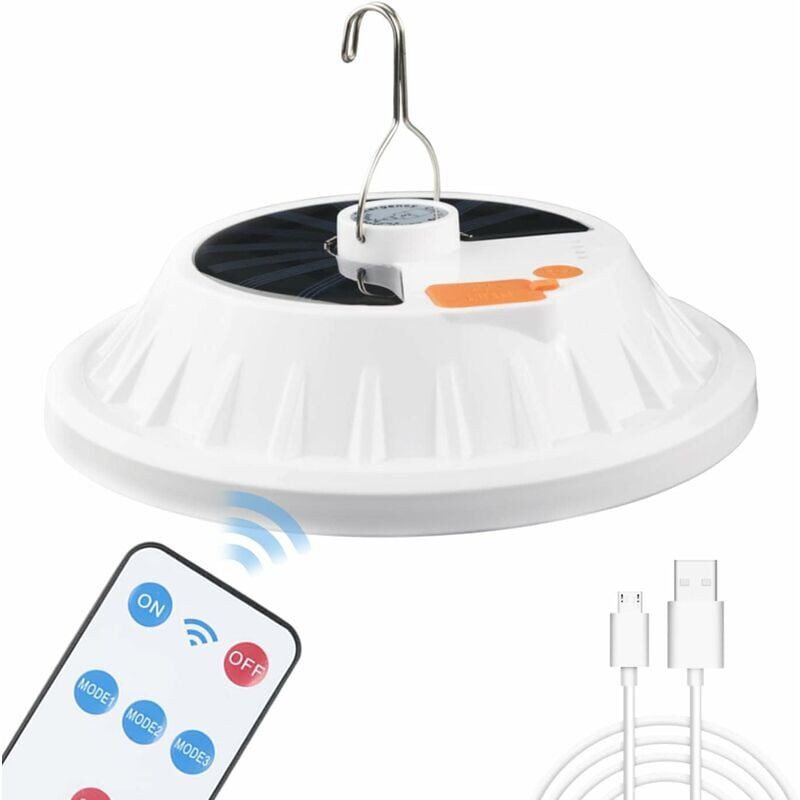 foto del prodotto lanterna da campeggio solare a 120 led con telecomando, batteria ricaricabile tramite usb, luce da campeggio dimmerabile, portatile, impermeabile