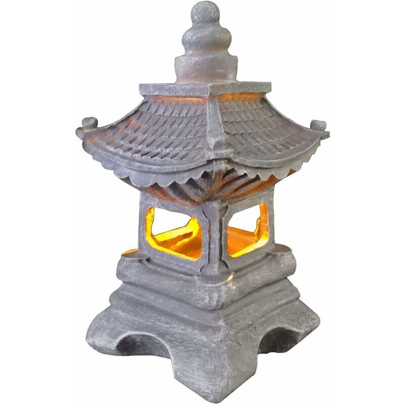 foto del prodotto lanterna da giardino giapponese per esterni, lanterna solare per esterni decorativa con statua zen a pagoda, regalo creativo artigianato vintage,