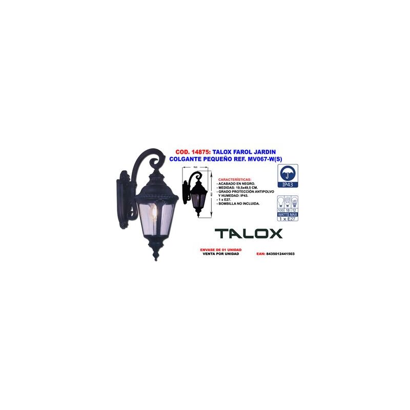 foto del prodotto lanterna da giardino pensile talox piccola rif. mv067 w s 