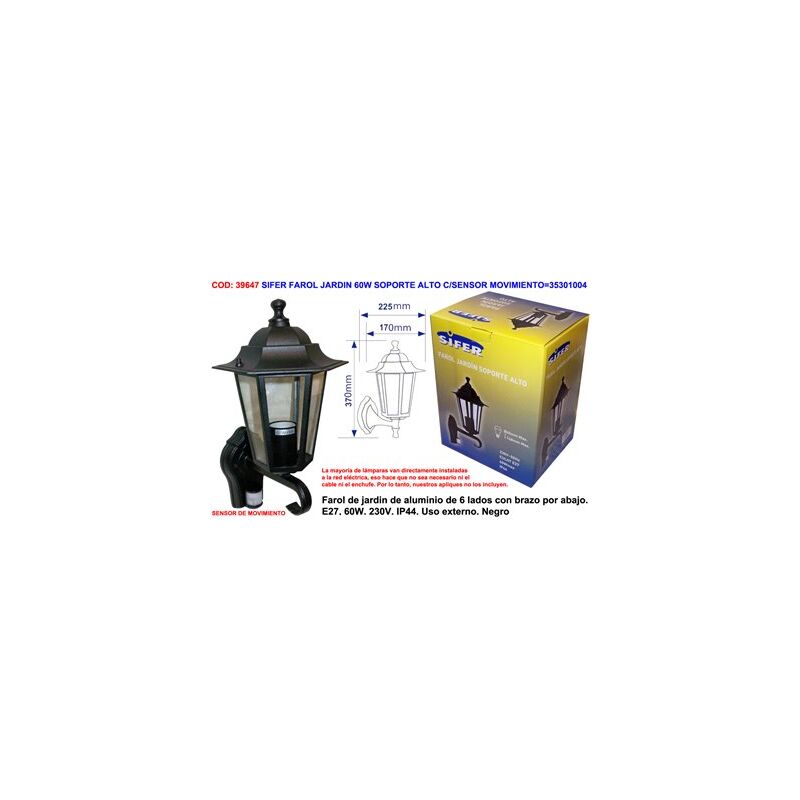 foto del prodotto lanterna da giardino sifer 60w con supporto alto e sensore di movimento