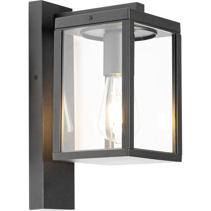 foto del prodotto lanterna da parete charlois industriale alluminio,vetro nero allungato e27 max. 1 x 4.5 watt qazqa