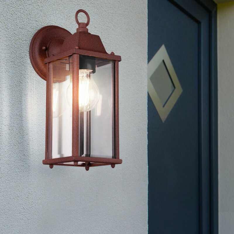 foto del prodotto lanterna da parete illuminazione per esterni lampada per facciate giardino terrazza alu ruggine chiara in un set con lampadine a led