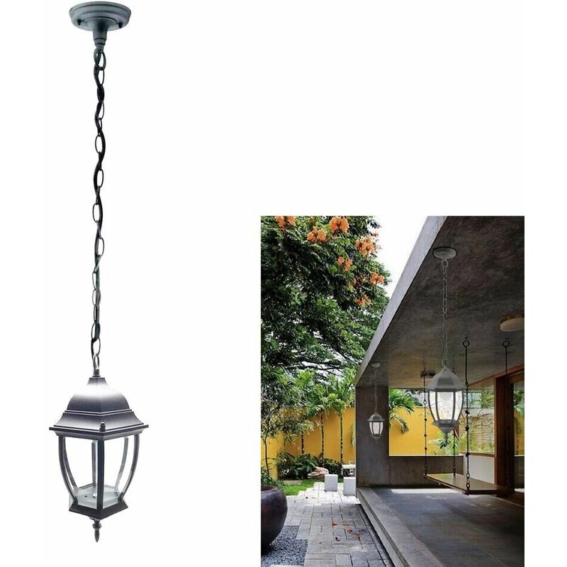 foto del prodotto lanterna da soffitto a sospensione lampadario per esterno interno es40 grigio