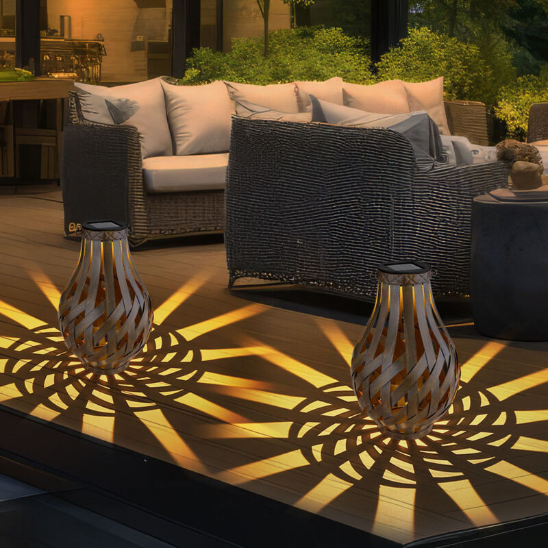 foto del prodotto lanterna decorativa da giardino, lanterna solare con rete di bamb , da appendere o da appoggiare, led bianco caldo, pxa 27x17,5 cm, terrazza da