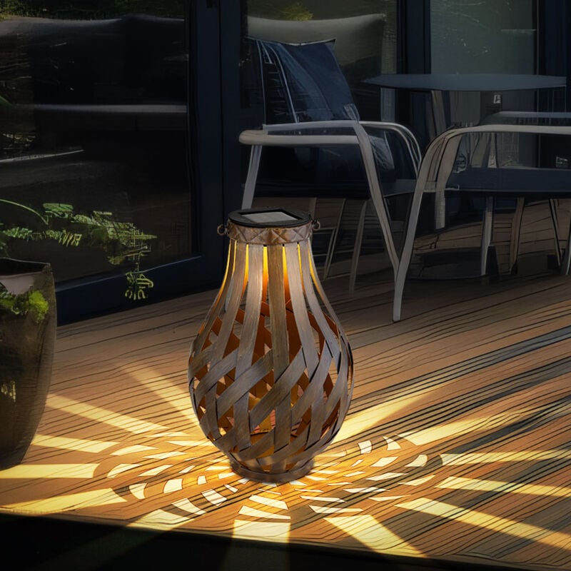 foto del prodotto lanterna decorativa da giardino lanterna solare con rete di bamb da appendere o in piedi, led bianco caldo, pxh 27x17,5 cm, terrazza giardino