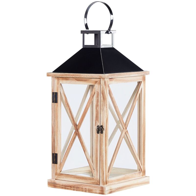 foto del prodotto lanterna decorativa in legno di pino con porte portacandele 61 cm marrone telaga