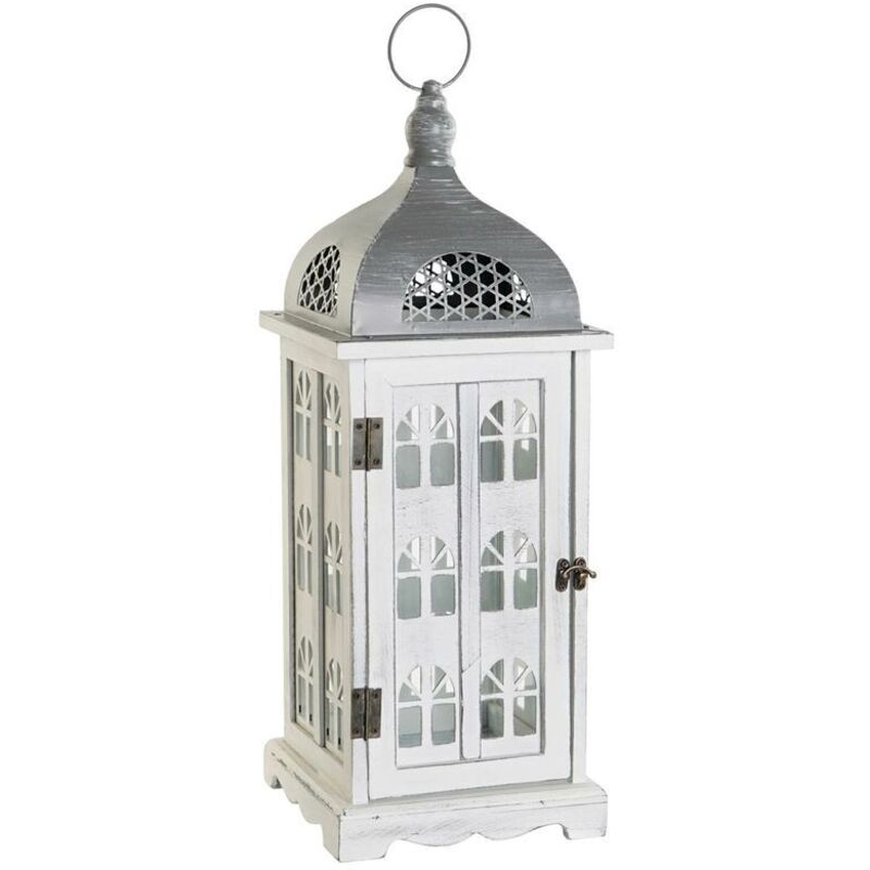 foto del prodotto lanterna dkd home decor finitura invecchiata bianco grigio legno cristallo mediterraneo 19 x 19 x 51 cm