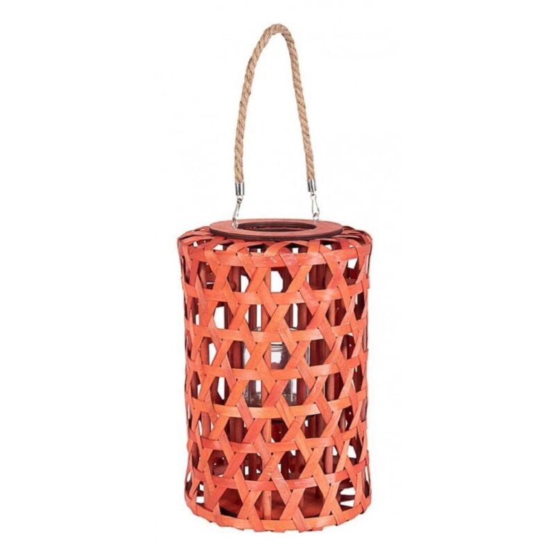 foto del prodotto lanterna esagonale legno di pioppo vetro e corda da esterno -verde / 18x20h