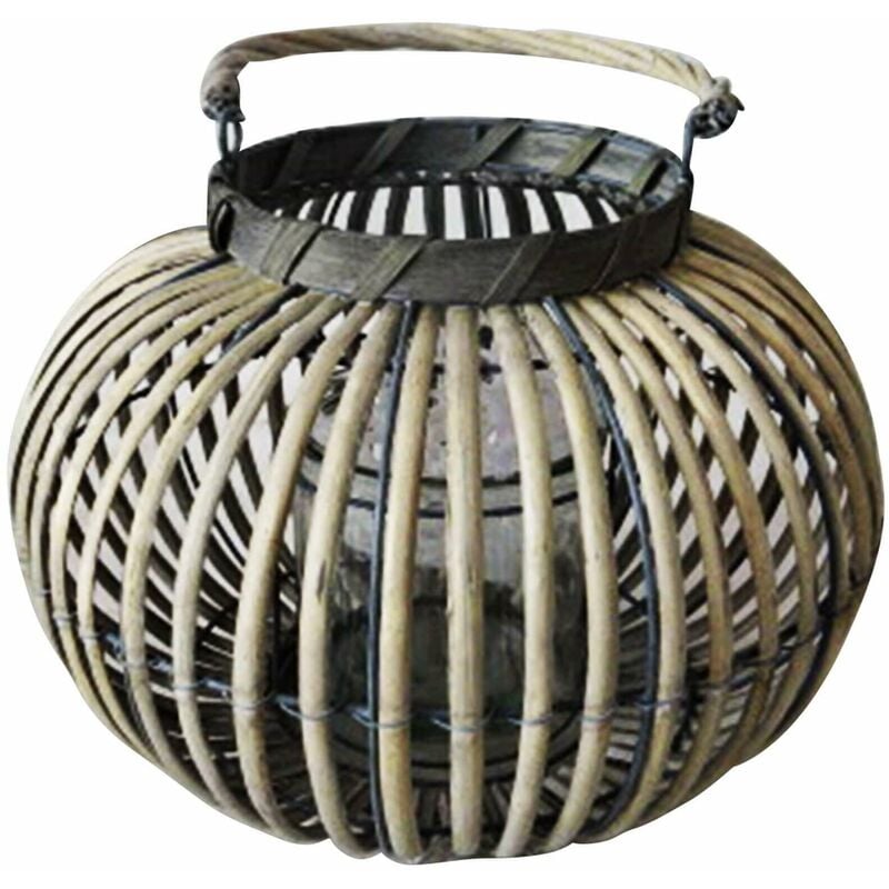foto del prodotto lanterna in vimini con portacandela in vetro vimini selection gray