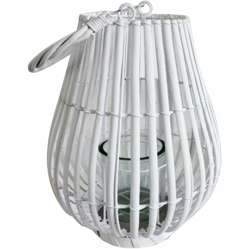 foto del prodotto lanterna in vimini con portacandela in vetro vimini selection white