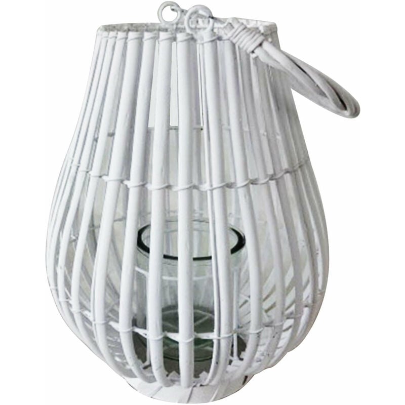 foto del prodotto lanterna in vimini con portacandela in vetro vimini selection white